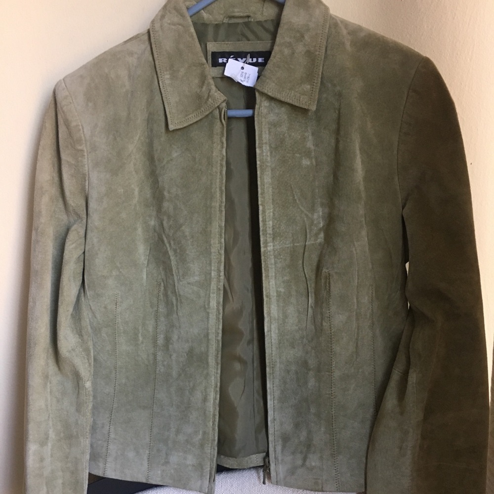 Suede Leather Jacket in Olive Green